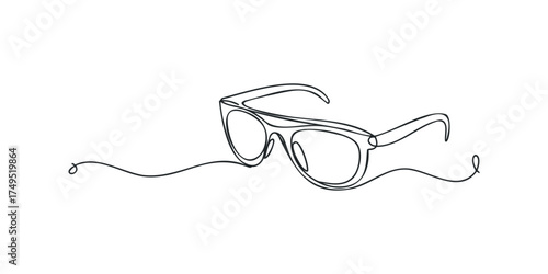 Continuous line drawing of modern sunglasses on a white background
