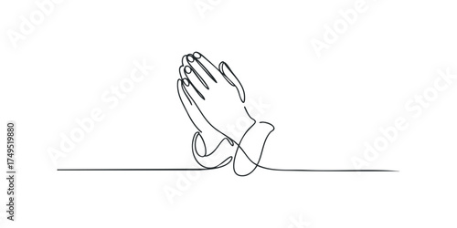 Single line drawing of praying hands