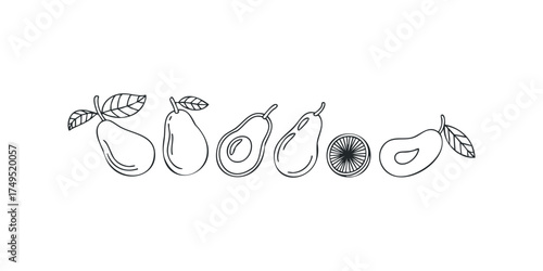 Line drawing of assorted fruits and vegetables