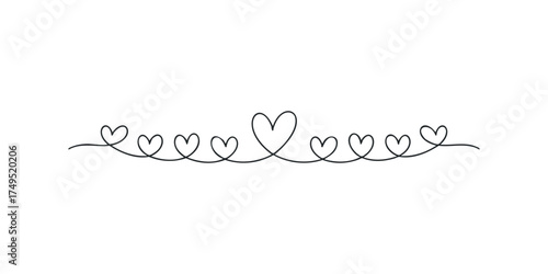 Continuous Line Drawing of Hearts Border