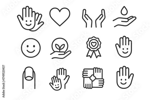 Nail Care Icons. Nail care and hand cleanliness. Line outline icon set of Nail care and hand cleanliness: