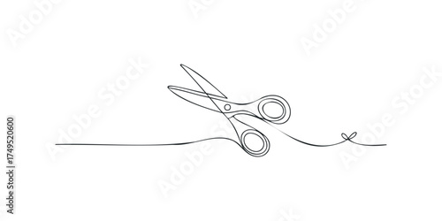 Scissors cutting a thread in single line drawing