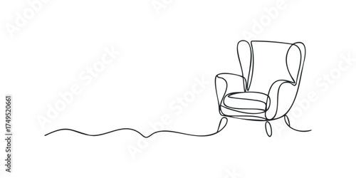Single line drawing of a winged armchair
