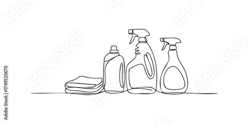 Continuous Line Drawing of Cleaning Supplies