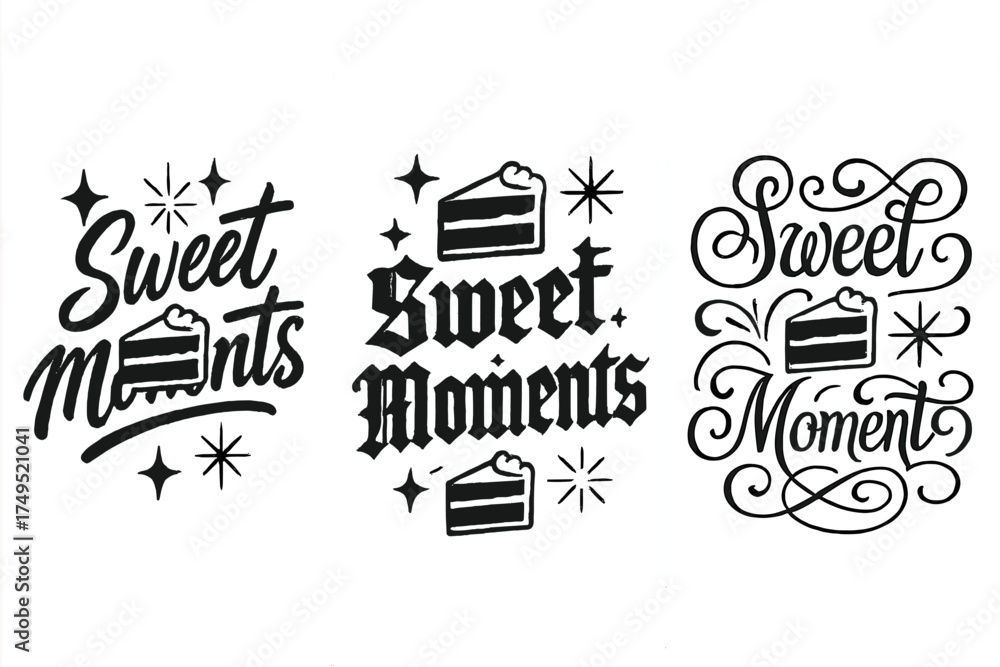 Obraz premium Calligraphic Sweet Moments. Sweet Moments. Create a calligraphy lettering illustration of the phrase: Sweet