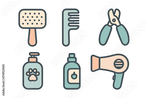 Essential tools and products for professional pet grooming and animal hygiene