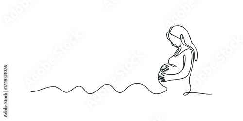 One line drawing of a pregnant woman holding her belly