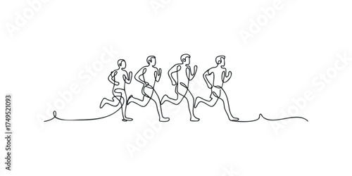 Group of people running in single line