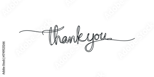Elegant handwritten phrase "thank you" in black script