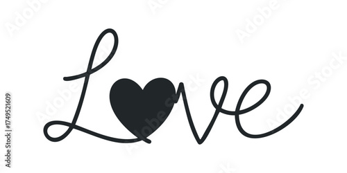 Handwritten word love with heart symbol