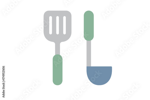 Essential kitchen cooking tools set featuring a spatula and serving ladle