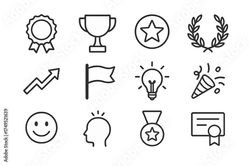 Healthy Icons Grid. Healthy eating habits. Line outline icon set of Healthy eating habits: award ribbon,