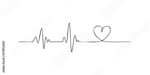 Continuous line heart shape with electrocardiogram waveform