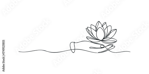 Line art hand holding lotus flower