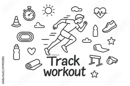 Track Workout Doodle. Track workout. Hand-drawn doodle illustration of Track workout. In the middle, one