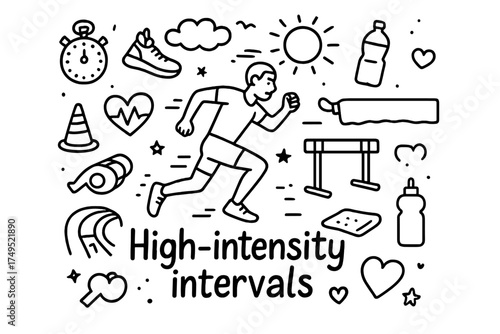 High-Intensity Workout Doodle. High-intensity intervals. Hand-drawn doodle illustration of High-intensity