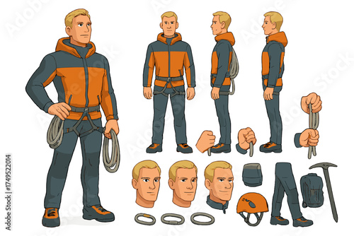 Climber Character Creator. Cartoon realistic vector illustration, Character constructor style, isolated