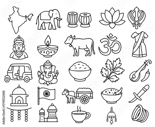 Vector outline, icon pack, icon sheet, indian theme