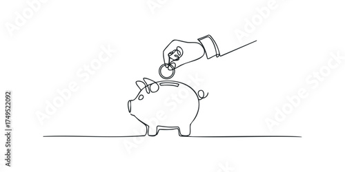 Hand deposits coin into pig-shaped money bank