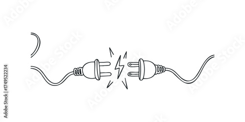 Unplugged cord and plug with electrical spark