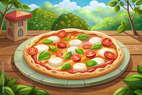 Italian Margherita pizza with fresh mozzarella, basil, and tomato sauce wallpaper background a timeless symbol of authentic