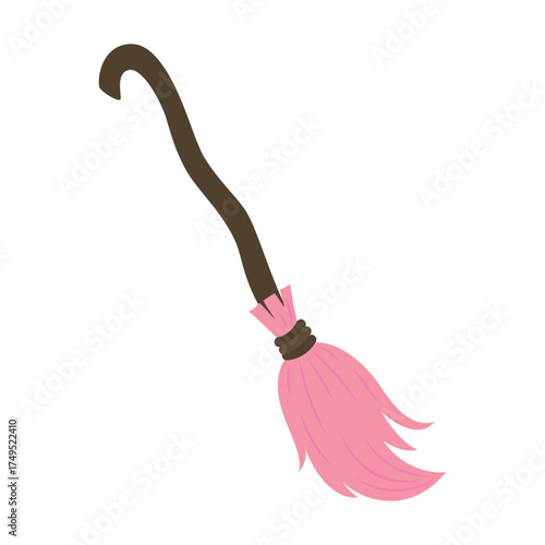 halloween witch broom, flat style