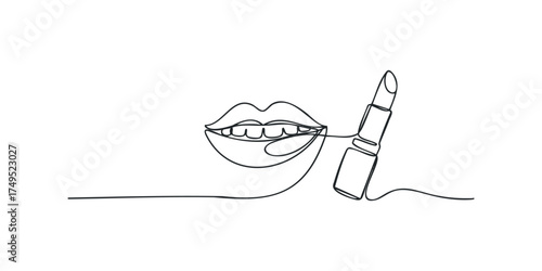 Minimalist continuous line drawing of lips and lipstick