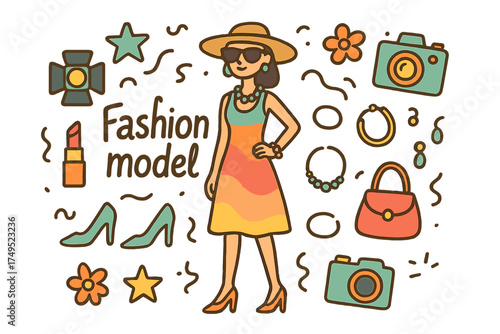 Fashion Doodle Artistry. Fashion model. Hand-drawn doodle illustration of Fashion model. mannequin figure,