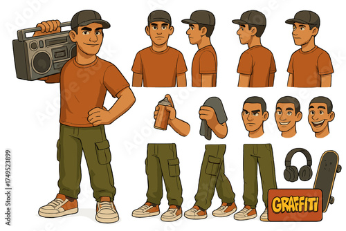 Hip-Hop Dancer Character. Cartoon realistic vector illustration, Character constructor style, isolated