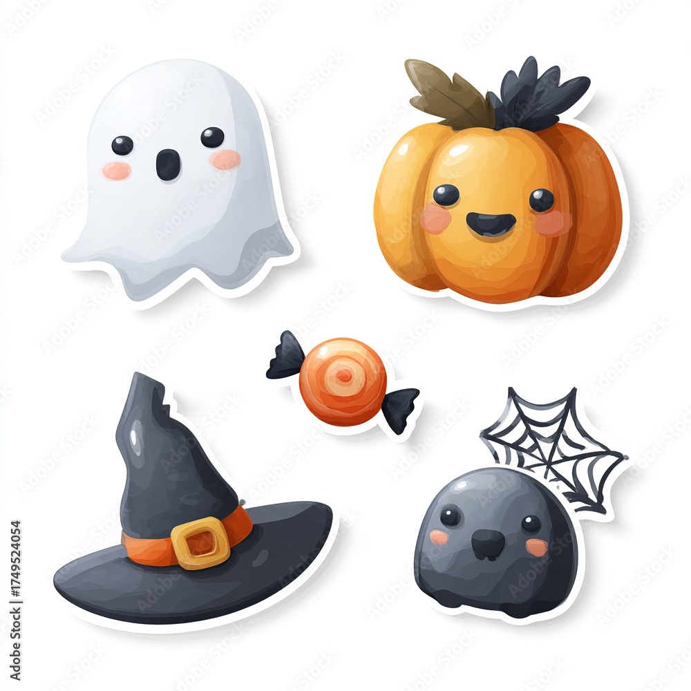 Fototapeta premium Cartoon Halloween elements set in PNG style, perfect for digital stores, decorations, and creative design resources