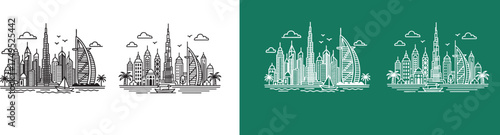 Iconic Dubai Skyline Line Art with Famous Landmarks