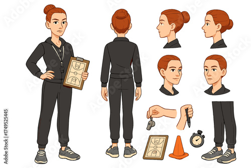 Basketball Coach Illustrations. Cartoon realistic vector illustration, Character constructor style, isolated