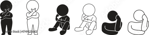 set of man thinking , man standing and thinking , man setting and thinking vector illustration