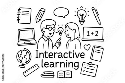 Interactive Learning Doodle. Interactive learning. Hand-drawn doodle illustration of Interactive learning. In