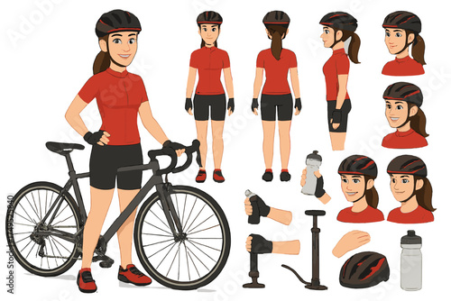 Cyclist Character Constructor. Cartoon realistic vector illustration, Character constructor style, isolated