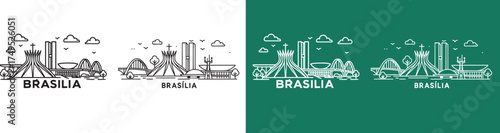 a bold line art illustration of Brasília city skyline, Brazil