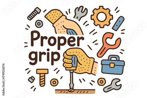Proper Grip Doodle. Proper grip. Hand-drawn doodle illustration of Proper grip. screwdriver, hand, thumb,