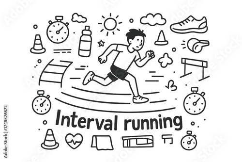 Interval Running Doodle. Interval running. Hand-drawn doodle illustration of Interval running. In the middle,