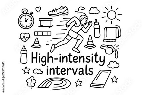 High-Intensity Interval Doodles. High-intensity intervals. Hand-drawn doodle illustration of High-intensity