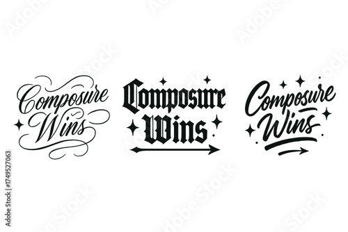 Composure Wins Calligraphy. Composure Wins. Create a calligraphy lettering illustration of the phrase: