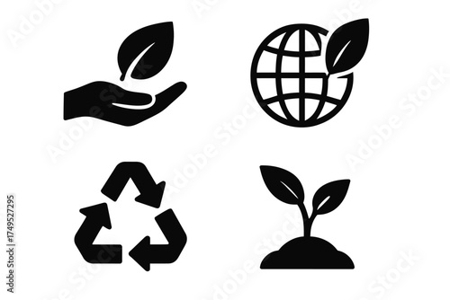 Eco-symbols: sustainable growth, recycling, and global environmental care icons