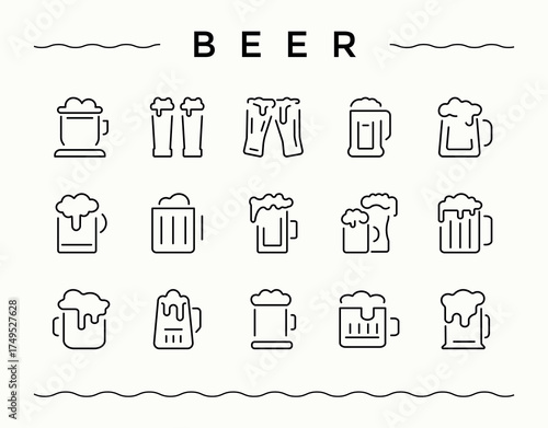 Beer line icon set. Minimal linear icons. Editable stroke. Vector collection. Alcohol modern icon set. Contains related to alcohol, pub, drink, bar, beverage and more.