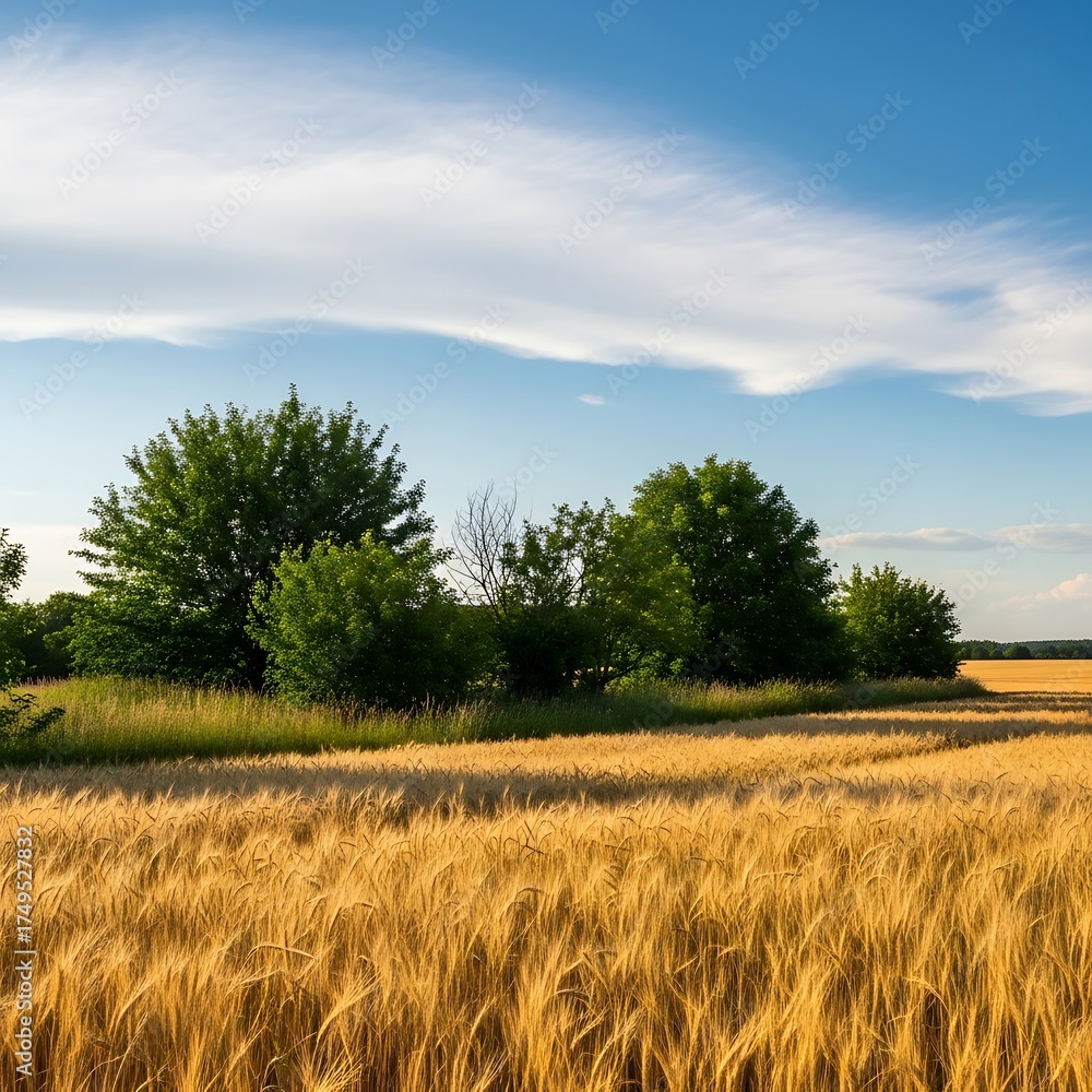 Fototapeta premium Golden Wheat Field Under a Bright Blue Sky.