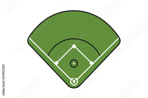 Minimalist green baseball field illustration with white lines