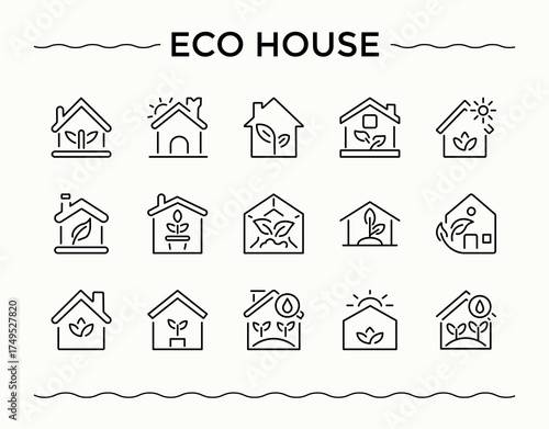 Eco House icon collection. Home minimal icons pack. Modern linear icons. Home icon. Editable vector. Pixel perfect.