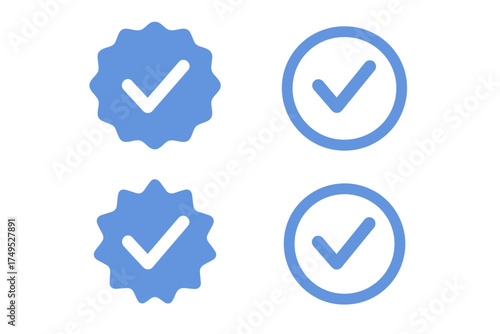 Free Download Blue check mark icons: certification symbols in badge and circle design - GFXLoad