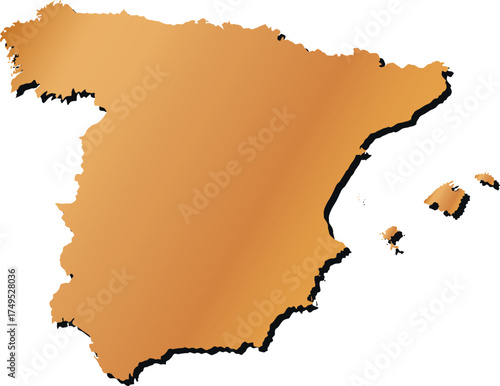 gold colored map of Spain with shadow
