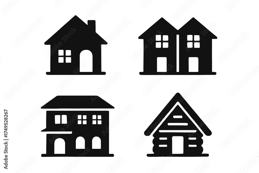 Fototapeta premium Collection of house silhouettes including single, double, cabin, and chalet designs