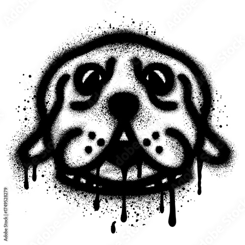 Bulldog in graffiti style with black spray paint.