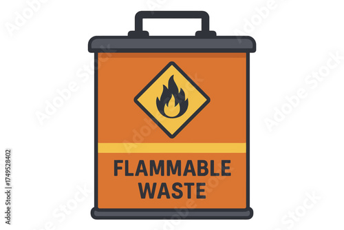 Flammable waste container with hazard warning sign